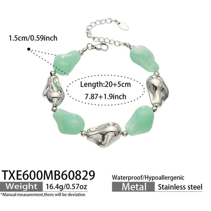 B廠【TXP600】跨境飾品不規則樹脂不銹鋼手鍊小眾撞色ins風輕奢女手鍊項鍊套裝
 26.09-1