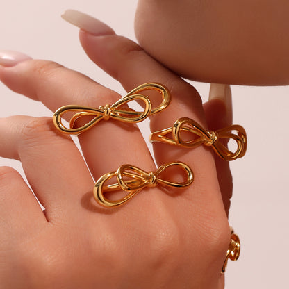 B廠【A776】歐美ins小眾設計蝴蝶結開口戒指不鏽鋼材質18k鍍真金不掉色 25.07-2