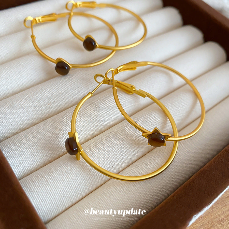 A廠【WE5093】虎眼石愛心五角星耳圈時尚簡約日常百搭耳墜耳環輕奢高級感耳飾女
 25.11-2