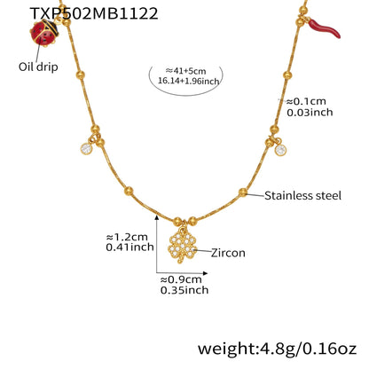 B廠【TXP502】不鏽鋼5A鋯石幸運草瓢蟲多配件手鍊項鍊首飾組鍍18k真金不掉色
 25.11-4