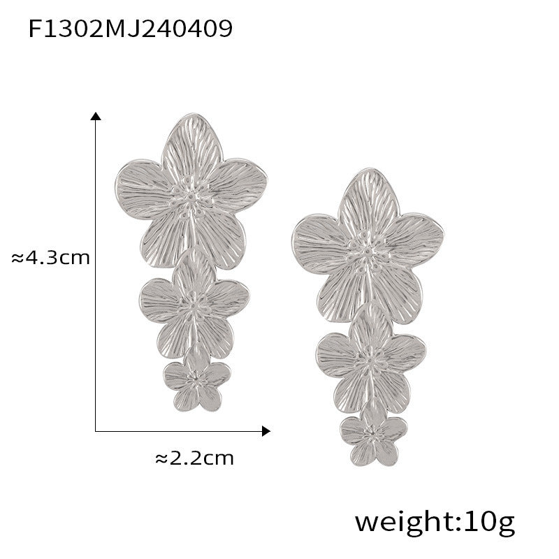 B廠【F1301-4】法式新款氣質名媛貝珠花朵蝴蝶耳環百搭輕奢鈦鋼鍍金耳飾套裝 24.04-3