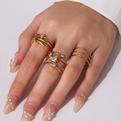 B廠【A309】超閃5A鋯石小鑽尾戒三件組戒指不鏽鋼18k鍍金飾品跨境rings
 25.10-1