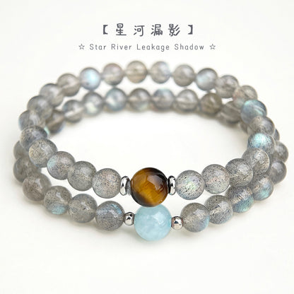 A廠【5852】A++藍月光石透感天然石水晶手鍊虎眼石海藍寶新中式 原創設計手飾 25.04-2