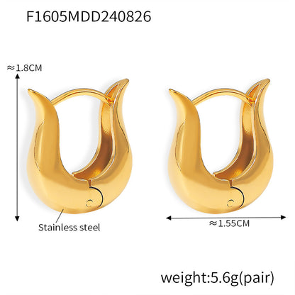 B廠【F1605】歐美ins風不鏽鋼U型18K真金電鍍個性輕奢感鬱金香耳飾簡約耳飾品 24.08-5