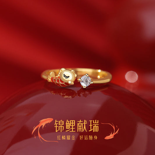 D廠【YC5239R】原創足銀S999錦鯉鋯石戒指上岸好運國潮復古國風精美小眾手飾
 26.01-1