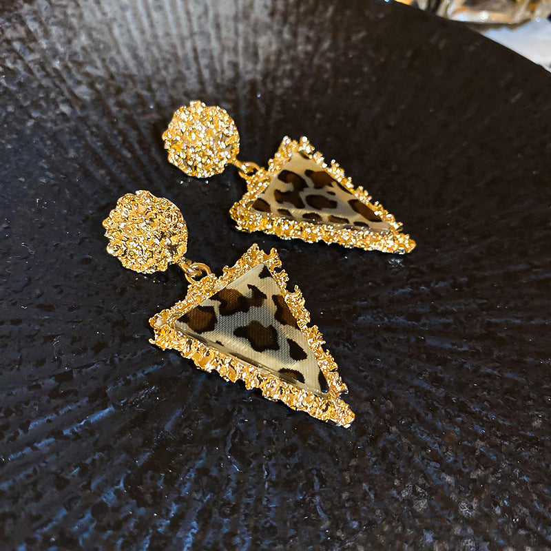 A廠【HE22902】中古風褶皺幾何豹紋耳環小眾耳飾復古個性輕奢高級感耳墜耳環 24.10-2