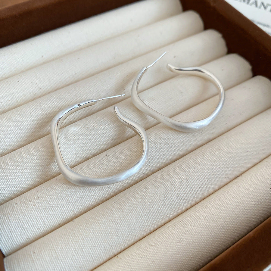 A廠【HE25734】真金電鍍925銀針不規則霧面金屬耳圈輕奢高級感耳環冷淡風小眾耳飾女
 25.11-1