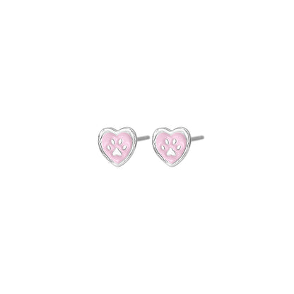 E廠【XDQ10725E】S999純銀韓版精緻貓爪愛心耳環女可愛甜美粉色心形百搭耳飾潮
 26.04-1