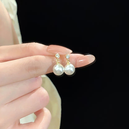 E廠【DQ10492E】S925純銀簡約氣質仿珍珠耳環女法式高級感鑲閃鋯耳環
 25.09-4