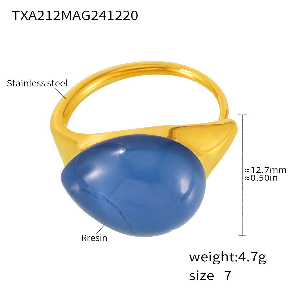 B廠【TXA212】高質感多色水滴樹脂開口可調式不銹鋼戒指歐美跨境 25.01-1