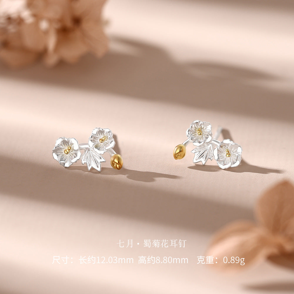 D廠【YC3383E】 足銀S999十二花神耳釘耳飾
 26.09-4