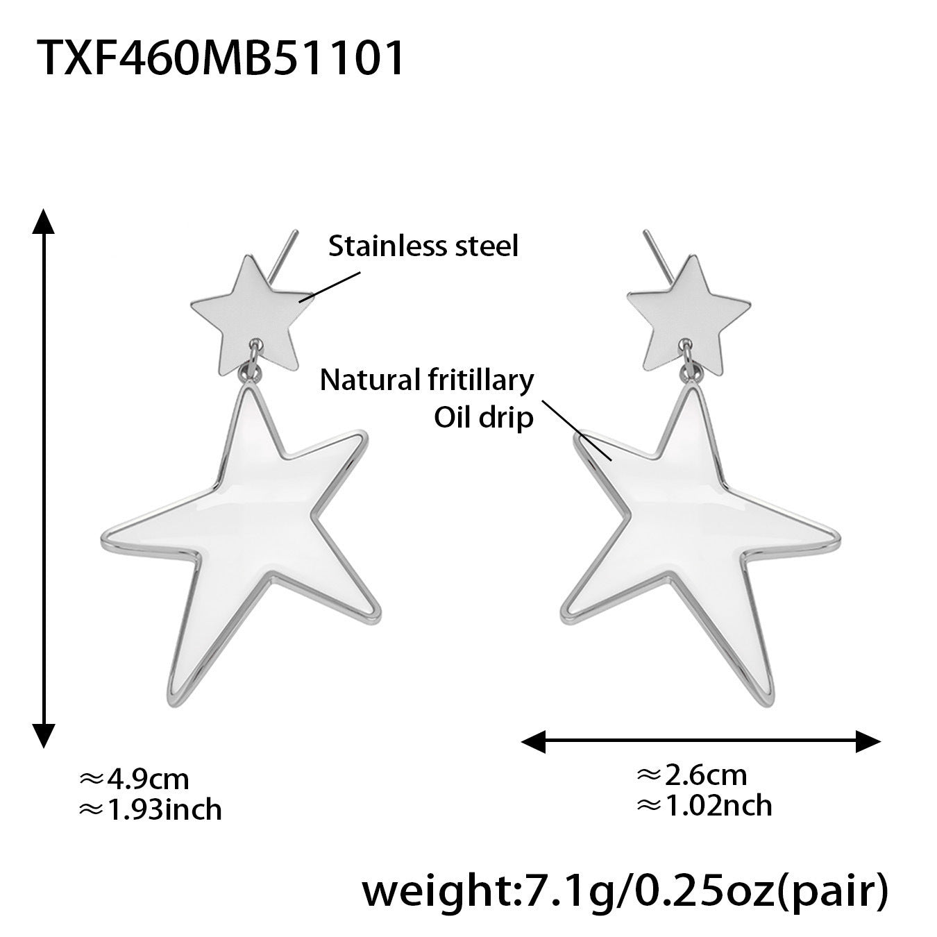 B廠【TXF460】新款天然貝母滴油大五角星戒指耳環組不銹鋼鍍18k金耳飾
 25.11-1