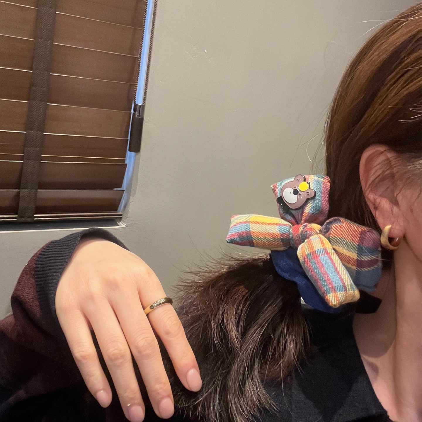 C廠【Y979】韓系百搭時尚蝴蝶結髮圈混色格紋髮繩藍色針織腸圈秋冬新款頭繩女
 25.12-4「C廠-單筆結帳需滿，NT$500出貨(不含運費)」