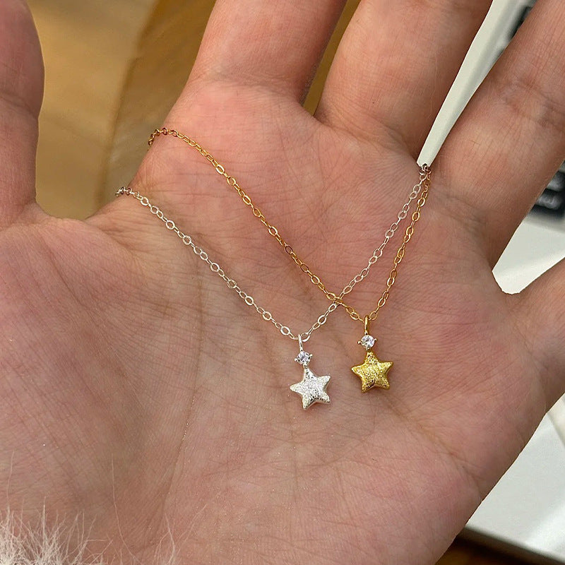 F廠【SN3436】S925純銀韓版閃鋯拉絲星星項鍊女小眾設計簡約高級感鎖骨鏈潮 25.02-3