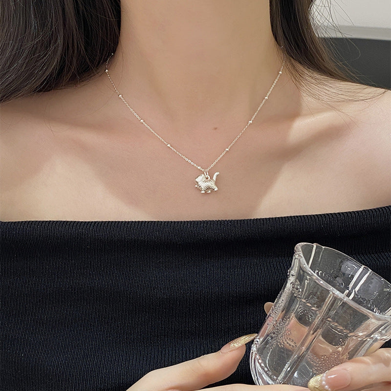 F廠【DQ1363N】足銀999韓系簡約傲嬌貓咪項鍊女可愛卡通立體小貓純銀鎖骨鏈  25.07-1