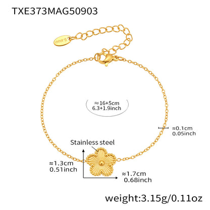 B廠【TXP373】歐美飾品不銹鋼雙面批花五葉花吊墜項鍊手鍊套裝鍍18k真金
 25.09-2