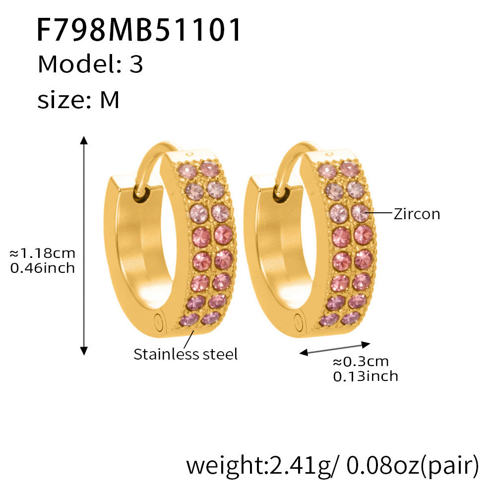 B廠【F798】簡約C型鑲彩鑽拼色鋯石耳扣不鏽鋼鍍18k真金輕奢小眾耳環女
 25.11-1