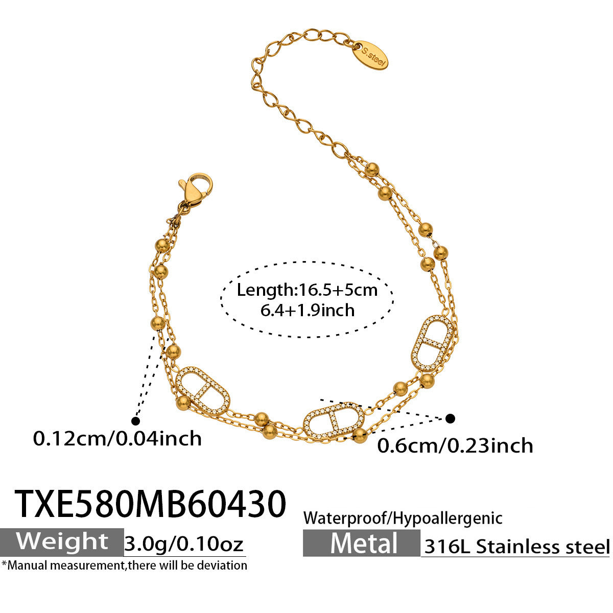 B廠【TXP580】歐美輕奢日字滿鑽鋯石Y字流蘇項鍊手鍊雙層疊戴套裝不銹鋼鍍18k金
 26.05-2
