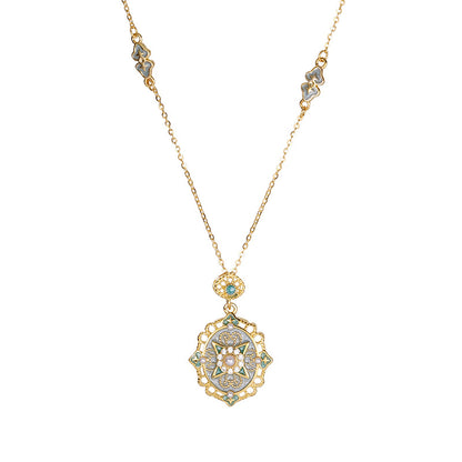 E廠【XDQ0046N】S925純銀復古宮廷風星芒琺瑯項鍊女高級感祥雲滴油氣質鎖骨鏈
 25.11-1