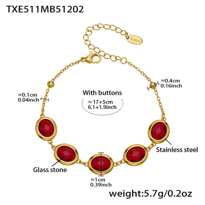 B廠【TXP511】不鏽鋼幾何橢圓切面玻璃石包邊項鍊手鍊耳環組鍍18k金跨國首飾
 25.12-2