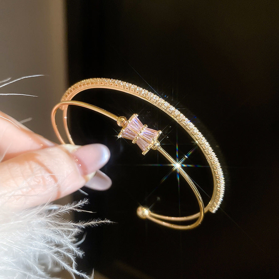 A廠【HB4895】新款簡約鋯石圓形開口手鐲休閒時尚日常百搭手環輕奢高級感手飾女
 25.11-1