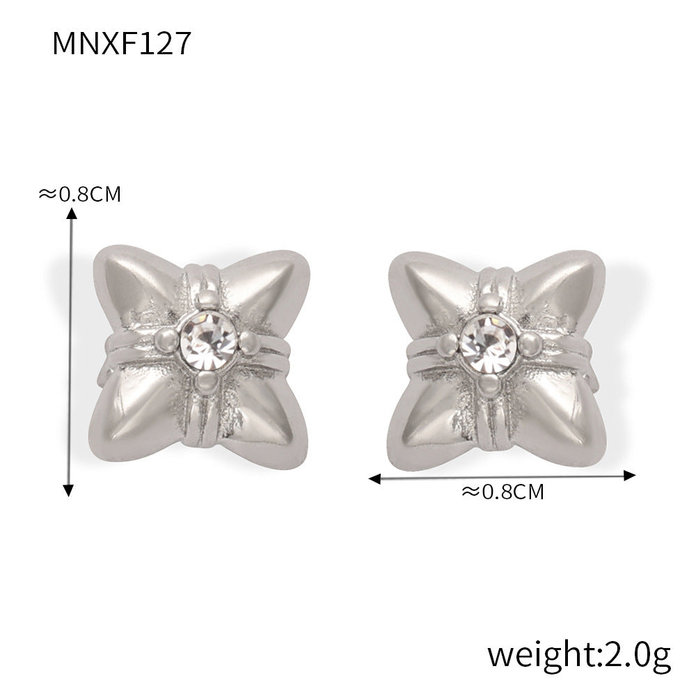 B廠【F125-28】新款跨國法式復古宮廷風時尚設計鈦鋼鍍金幾何花朵鑲鑽耳環飾品女 24.03-3