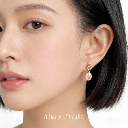 A廠【7365】時尚高級感鑲嵌鋯石橢圓幾何時尚高級感通勤百搭輕奢風耳環耳環女
 26.01-4