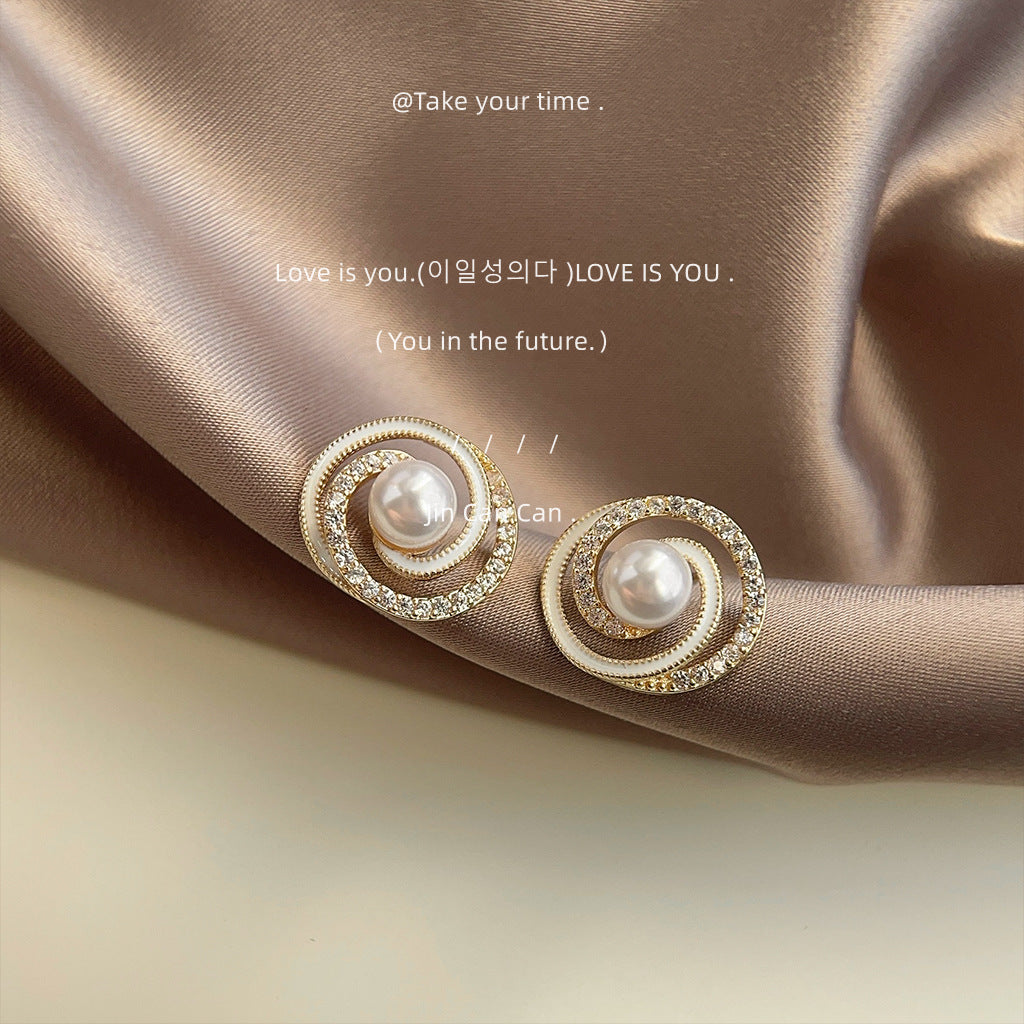 C廠【3230】法式優雅珍珠耳環女微鑲鋯石鏤空螺紋高級感輕奢圓耳飾925銀針
 25.10-4