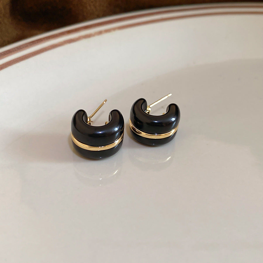 A廠【HE29198】925銀針樹脂圓形耳環休閒時尚日常通勤百搭耳環輕奢高級感小眾耳飾女
 25.11-1