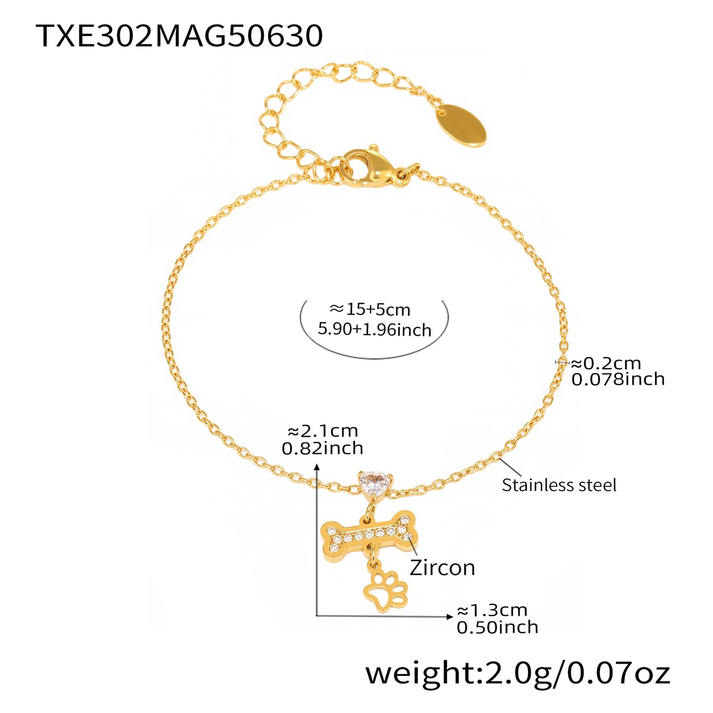 B廠【TXP302】歐美飾品不銹鋼小狗可愛爪子骨頭吊墜鎖骨項鍊手鍊首飾套裝 25.07-2