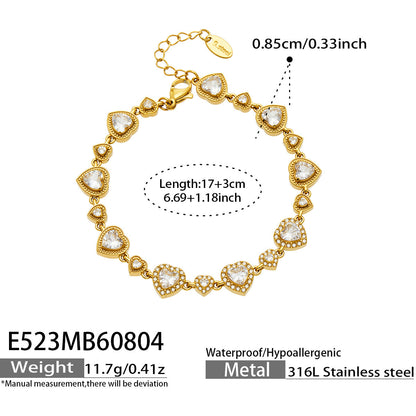 B廠【E523】跨境熱銷不鏽鋼18k金 愛心鋯石手鍊女輕奢不掉色疊戴手飾手鍊
 26.08-1