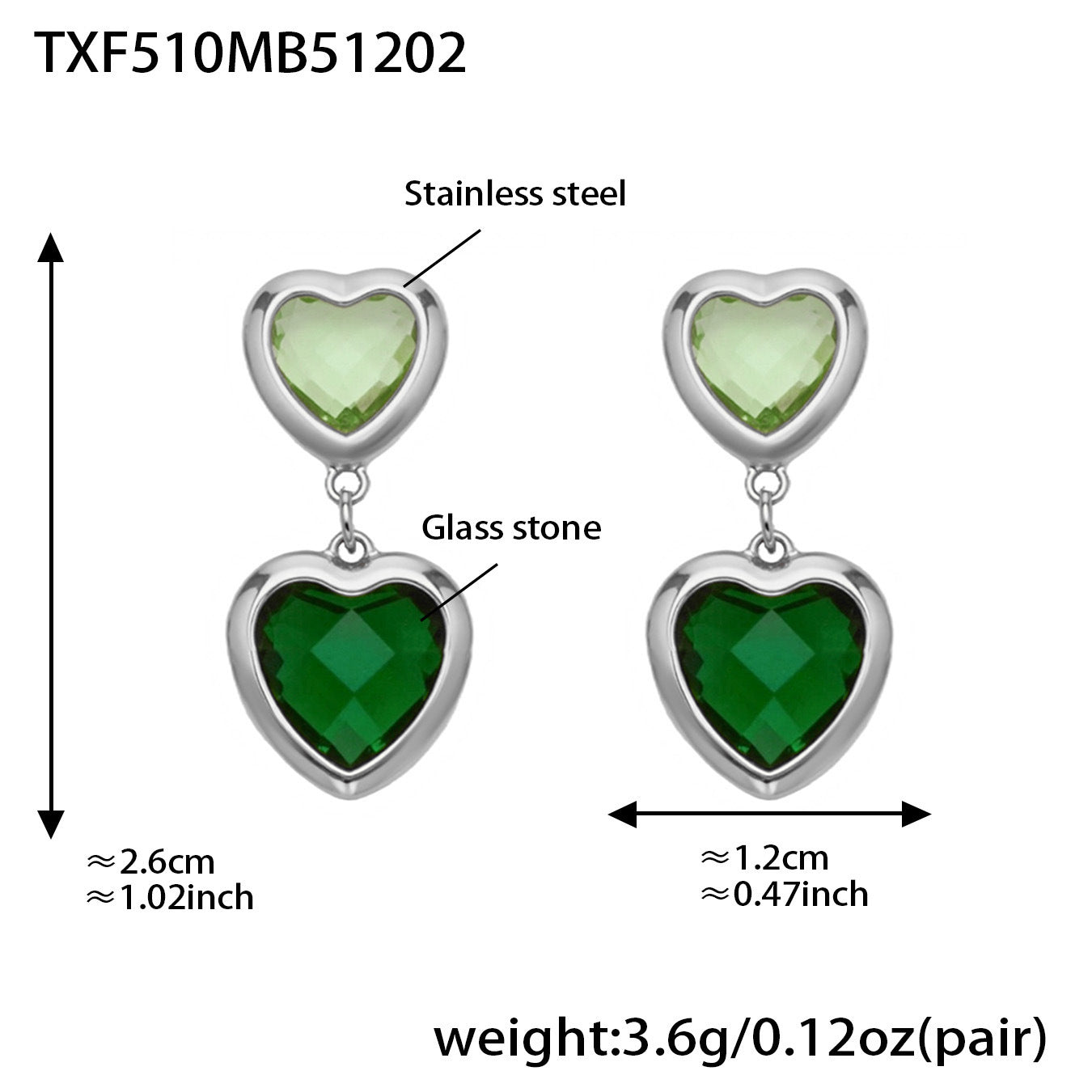B廠【TXP510】不鏽鋼愛心切麵包邊玻璃石鋼珠項鍊手鍊耳環組鍍18k真金不掉色
 25.12-2