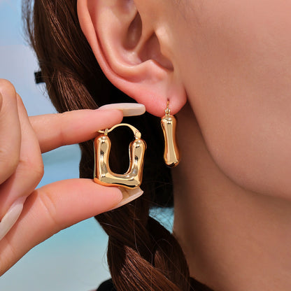 B廠【F468】銅材質幾何U型空心耳環時尚百搭個性氣質首飾鍍18k真金耳飾 25.07-3