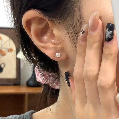 E廠【XDQ10543E】S999純銀精緻小眾玫瑰花閃鑽耳環女迷你設計耳骨釘百搭耳飾品 26.07-3