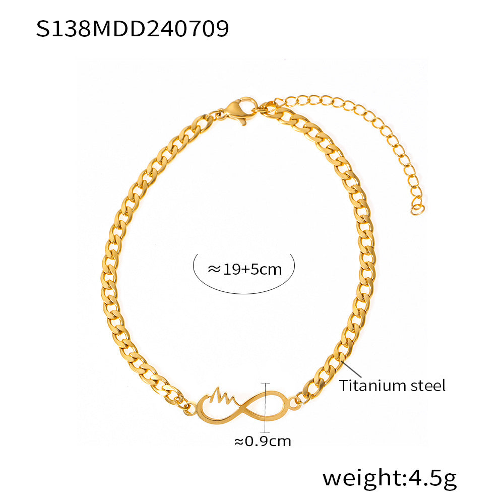 B廠【S138】時尚流行數字8字字母組合腳鍊鈦鋼材質鍍18k真金個性氣質飾品 24.07-3