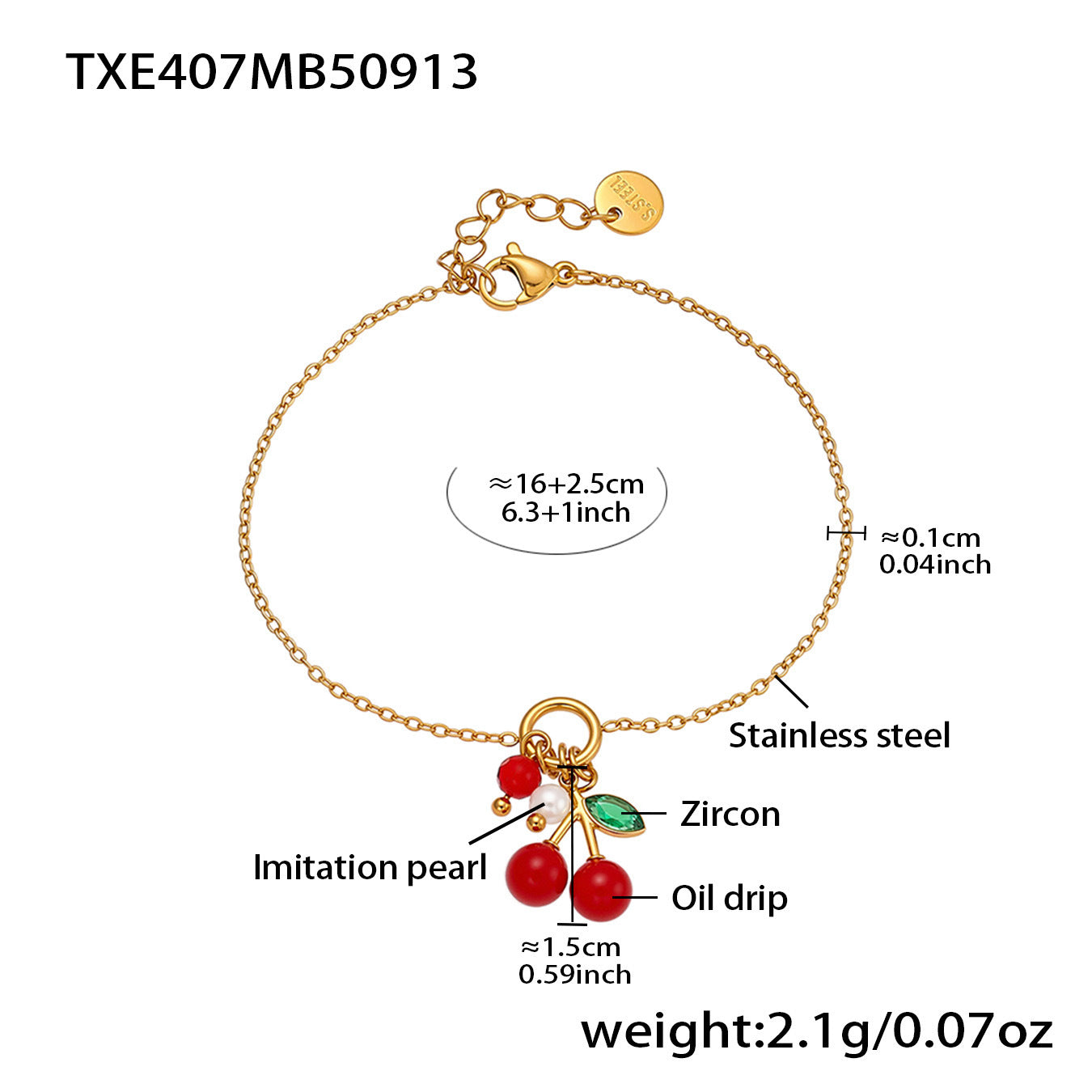 B廠【TXP407】跨境新品不鏽鋼滴油彩色櫻桃吊墜耳環項鍊手鍊戒指手鐲套裝
 25.09-4
