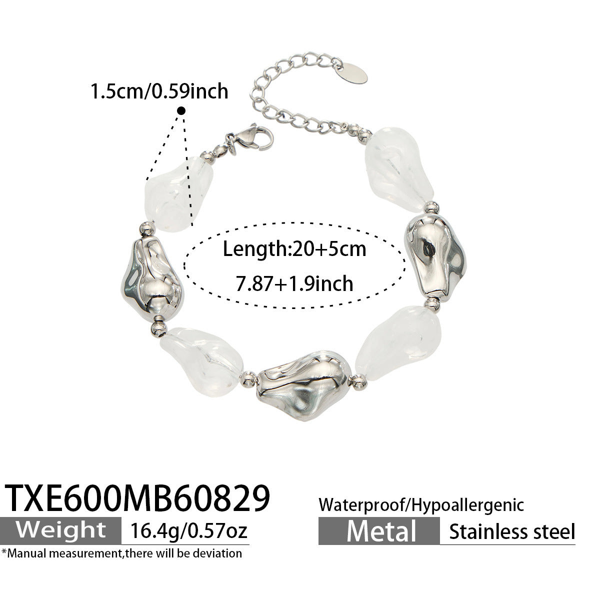 B廠【TXP600】跨境飾品不規則樹脂不銹鋼手鍊小眾撞色ins風輕奢女手鍊項鍊套裝
 26.09-1