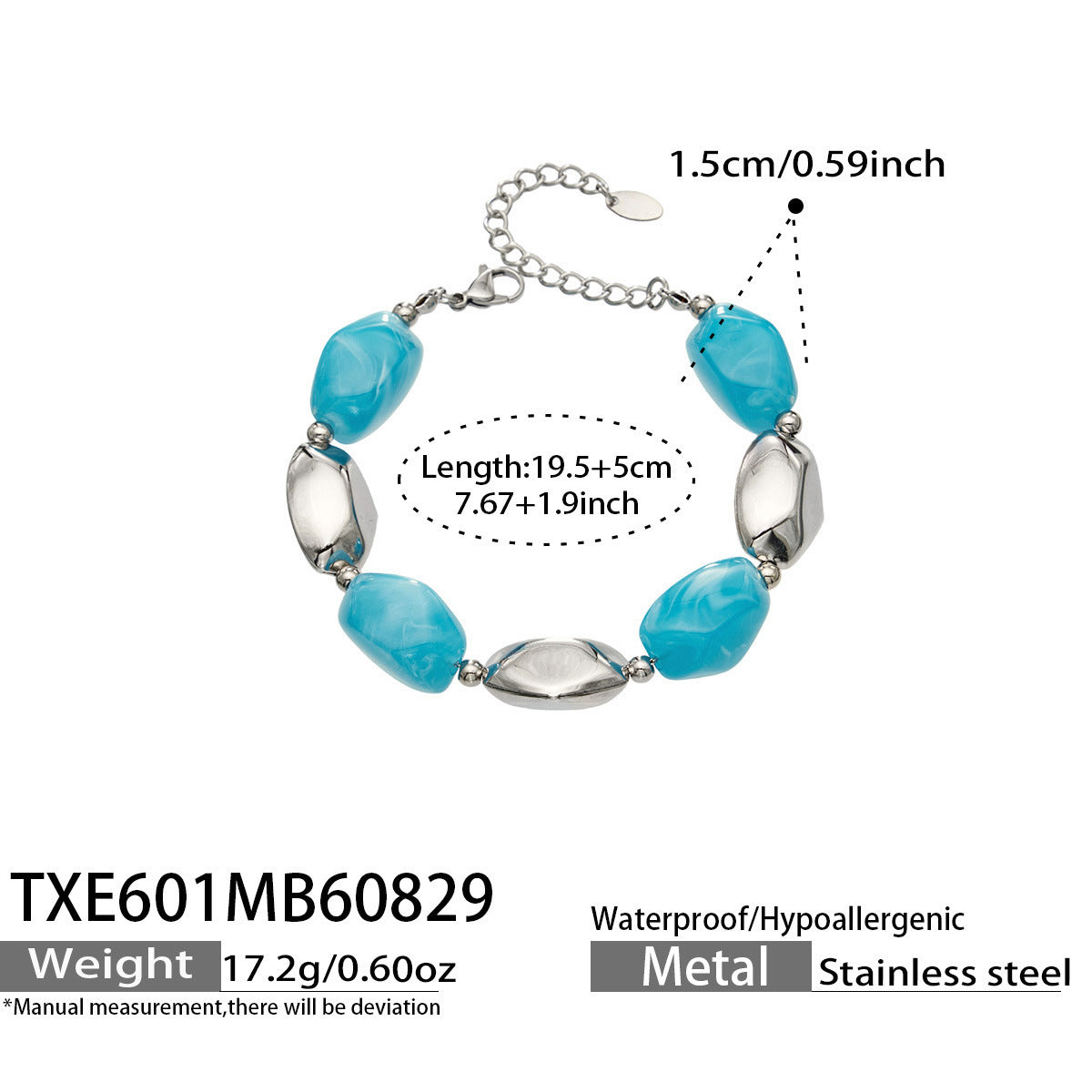 B廠【TXP601】歐美高級感小眾不鏽鋼鍍18k金樹脂橢圓串珠項鍊手鍊飾品首飾套裝
 26.09-1