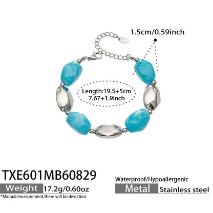 B廠【TXP601】歐美高級感小眾不鏽鋼鍍18k金樹脂橢圓串珠項鍊手鍊飾品首飾套裝
 26.09-1