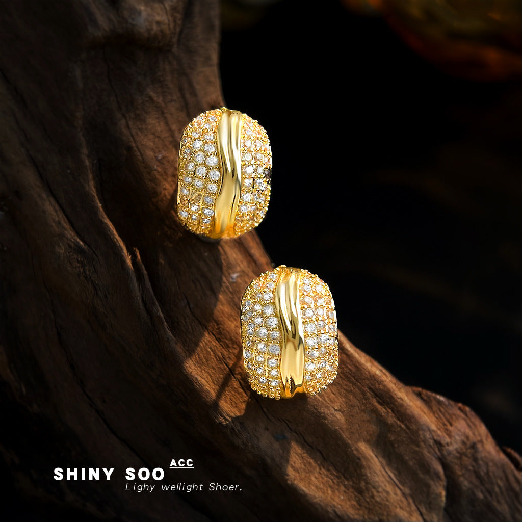 C廠【6992】老錢風滿鋯實物很閃時尚高級感925銀針簡約通勤百搭幾何耳環 耳飾
 25.11-1