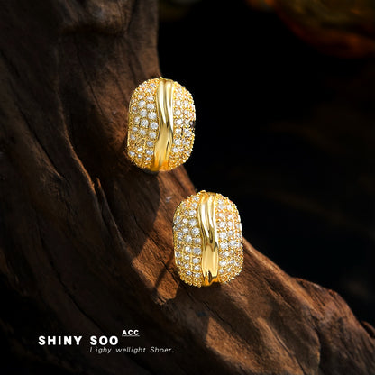 C廠【6992】老錢風滿鋯實物很閃時尚高級感925銀針簡約通勤百搭幾何耳環 耳飾
 25.11-1