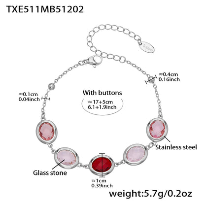 B廠【TXP511】不鏽鋼幾何橢圓切面玻璃石包邊項鍊手鍊耳環組鍍18k金跨國首飾
 25.12-2