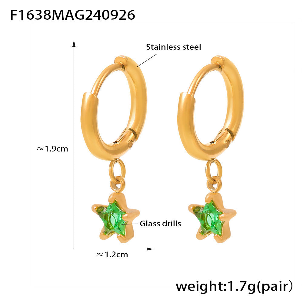 B廠【F1638】歐美小眾玻璃鑽五角星耳環不鏽鋼材質鍍18K真金跨境熱銷新款耳環 24.10-1
