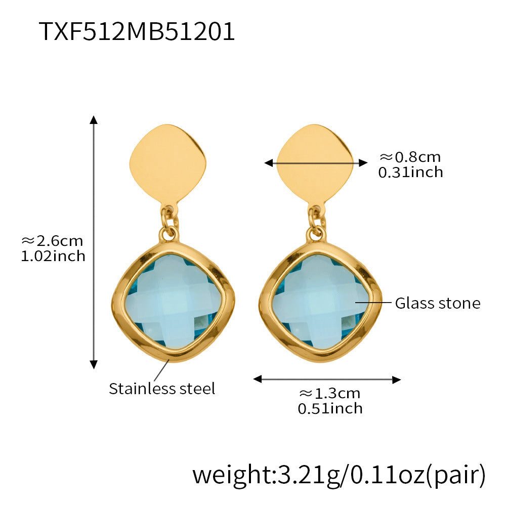 B廠【TXP512】不銹鋼正方形切面玻璃石手鍊項鍊耳環套裝歐美風潮酷氣質珠寶首飾
 25.12-2