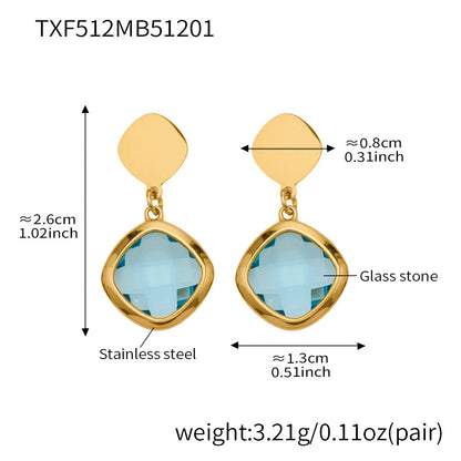 B廠【TXP512】不銹鋼正方形切面玻璃石手鍊項鍊耳環套裝歐美風潮酷氣質珠寶首飾
 25.12-2