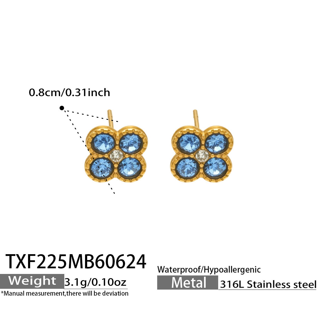 B廠【TXP225】跨境時尚花朵鑲水鑽耳釘ins小眾精緻女士項鍊首飾套裝不銹鋼飾品 26.07-1