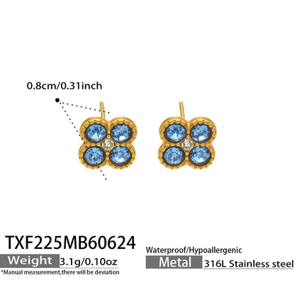 B廠【TXP225】跨境時尚花朵鑲水鑽耳釘ins小眾精緻女士項鍊首飾套裝不銹鋼飾品 26.07-1