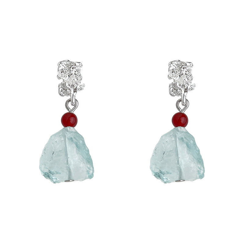 A廠【6921】清冷感水透海藍水晶天然石時尚清新甜美碎石耳環度假風新款耳環女
 25.10-3