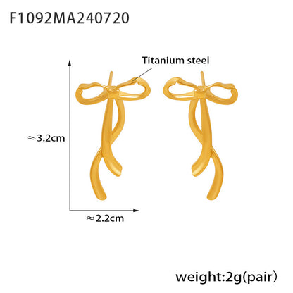 B廠【F1092】歐美chic風絲帶蝴蝶結耳環小眾甜美設計鈦鋼鍍18k金時尚簡約耳飾 24.07-4