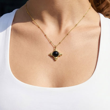 B廠【TXP031】新中式簡約黑瑪瑙吊墜耳環古風新品不銹鋼項鍊小眾設計感飾品套裝
 26.03-3